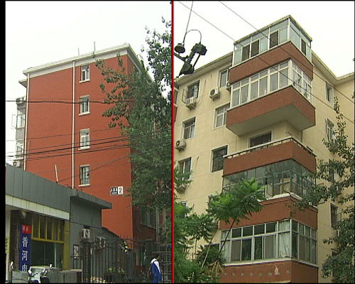 圖1:同建1988年,建筑風格和樓層結構也完全相同。兩樓之間僅僅隔著一道鐵柵欄和樹木,中關村927號樓的二手房價格(右)要比大泥灣2號樓(左)的價格每平米高出9000到1萬元呢